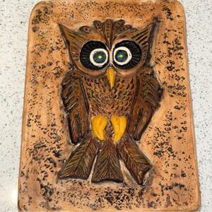Vintage 1970s Owl Wall Art Plaque